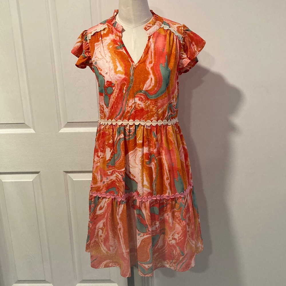 entro orange swirl dress S